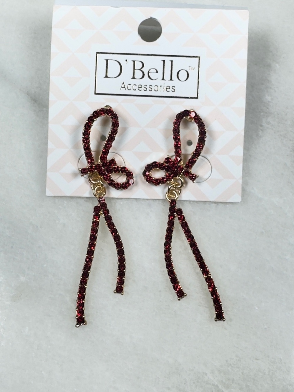 D'Bello Red Crystal Ribbon Drop Earrings